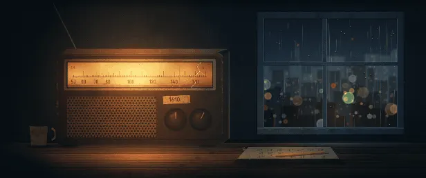 The radio dial, tuning between stations