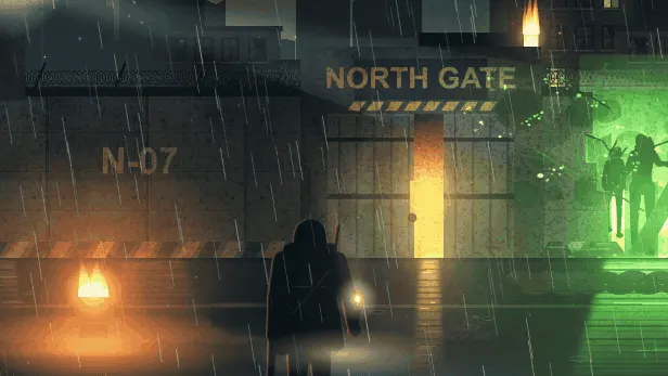 Rain on the apron below the wall, a fire in a drum